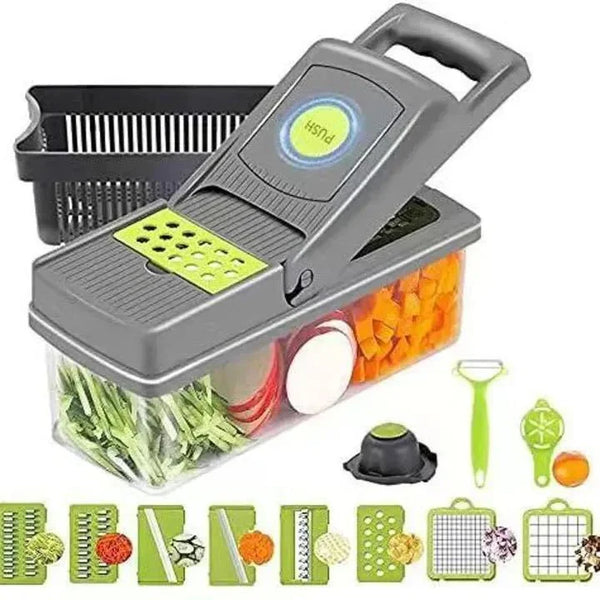 16 - in - 1 Multifunctional Vegetable Chopper & Slicer with Colander Basket - QuackCartKitchen Appliances