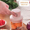 USB rechargeable mini food chopper grinding vegetables on kitchen counter
