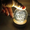 Crystal ball Arabic night lamp with Allah calligraphy, elegant Islamic table light on wooden base