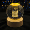 Crystal ball night lamp with Kaaba 3D design on wooden base, warm LED Islamic table light