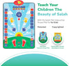 Interactive kids prayer mat with colorful touch-sensitive buttons and learning guide, Islamic educational toy