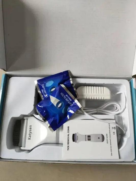 Electric pet grooming comb kit for dogs and cats with cleaning brush and charging cable