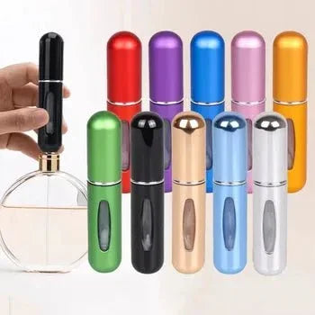 Colorful refillable mini perfume spray bottles and atomizers for travel, assorted colors.
